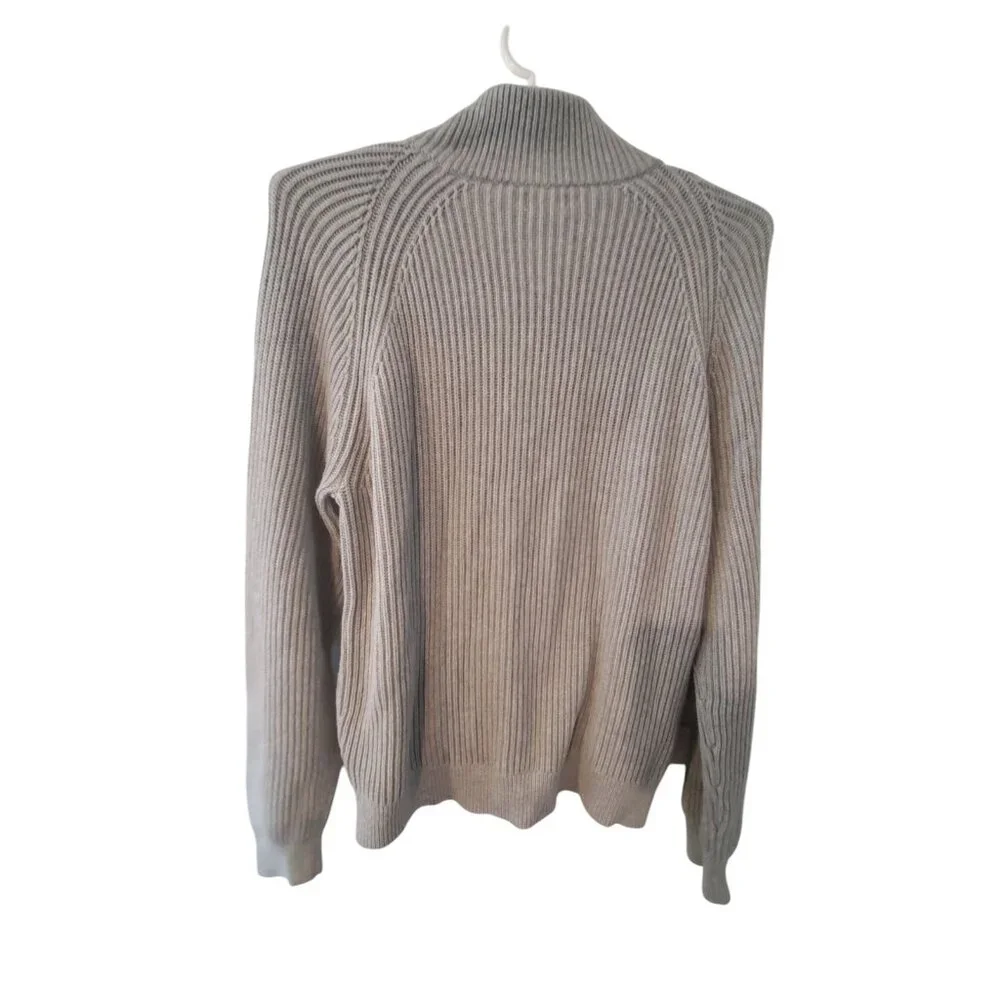 J Crew cardigan sweater mens XL gray ribbed funnelneck zip cotton